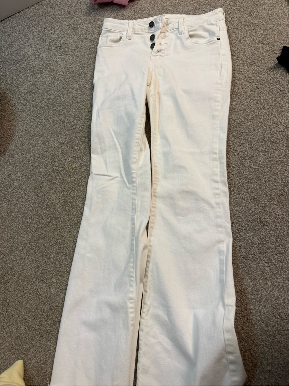 High-Rise White Flare Jeans with Button-Fly